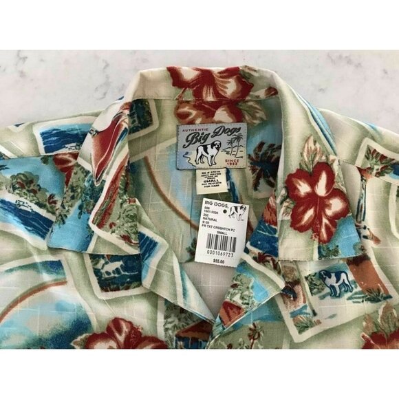 NWT BIG DOGS Short Sleeve Hawaiian Shirt Mens Size Small Postcard Floral Martini - Picture 3 of 8